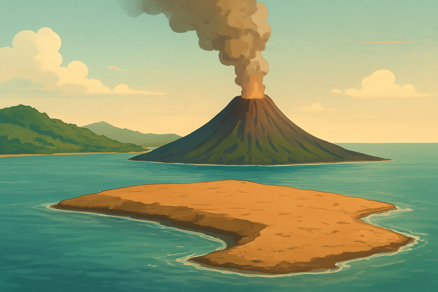 Ilustrasi: Daratan Baru Muncul di Sekitar Gunung Anak Krakatau