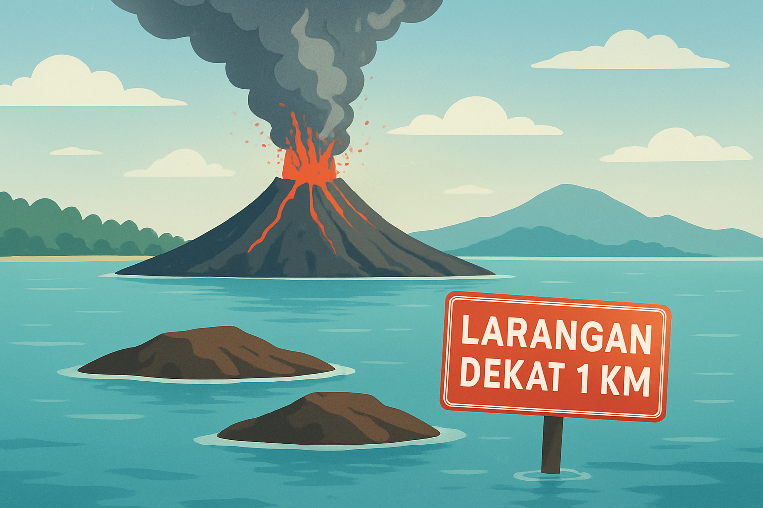 Ilustrasi: Dua Pulau Baru Muncul Usai Anak Krakatau Erupsi