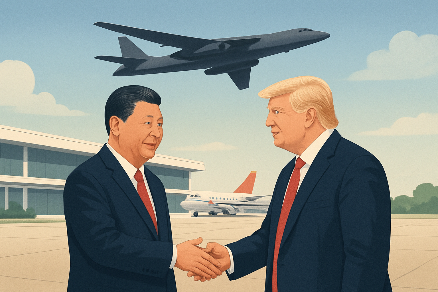 Ilustrasi: Trump Sambut Xi Jinping di Bandara, Pesawat Pengebom Melintas